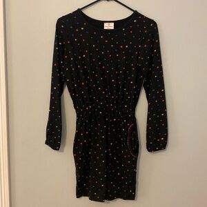 Hanna Andersson Tunic/dress. Size 150 (size 12). Black with multi colored dots.